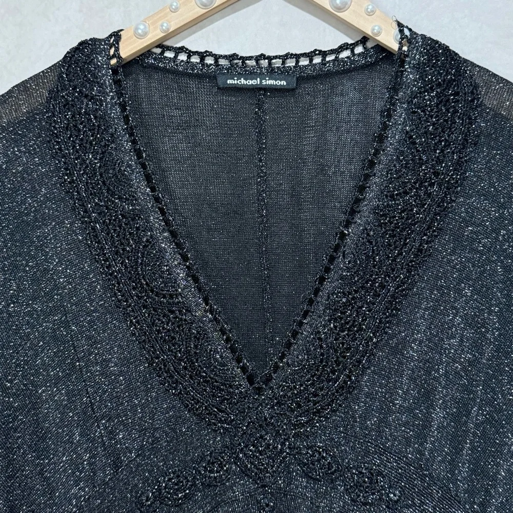 Michael Simon Vintage Black Gold Lurex Blouse, Whimsigoth 90s/Y2K Glam Holiday - Picture 6 of 15